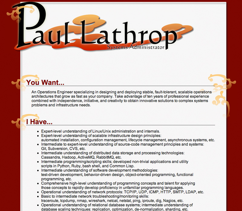 Paul Lathrop's Resume