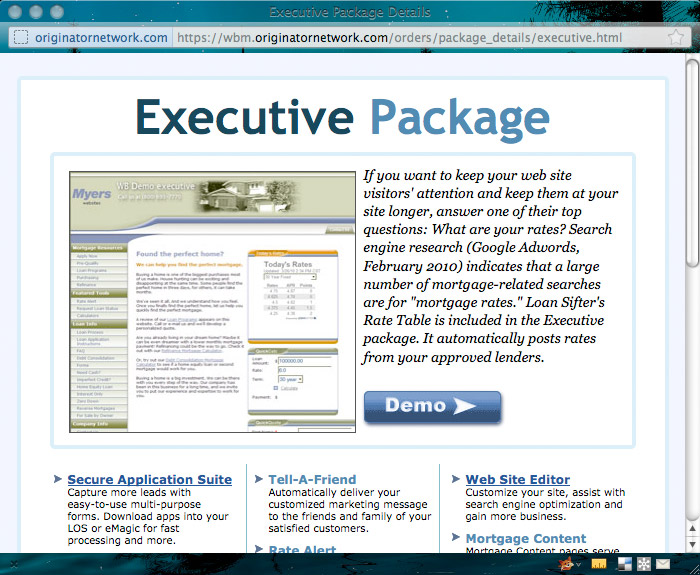 Executive Package Features page