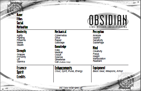 Obsidian Quick Character Sheet
